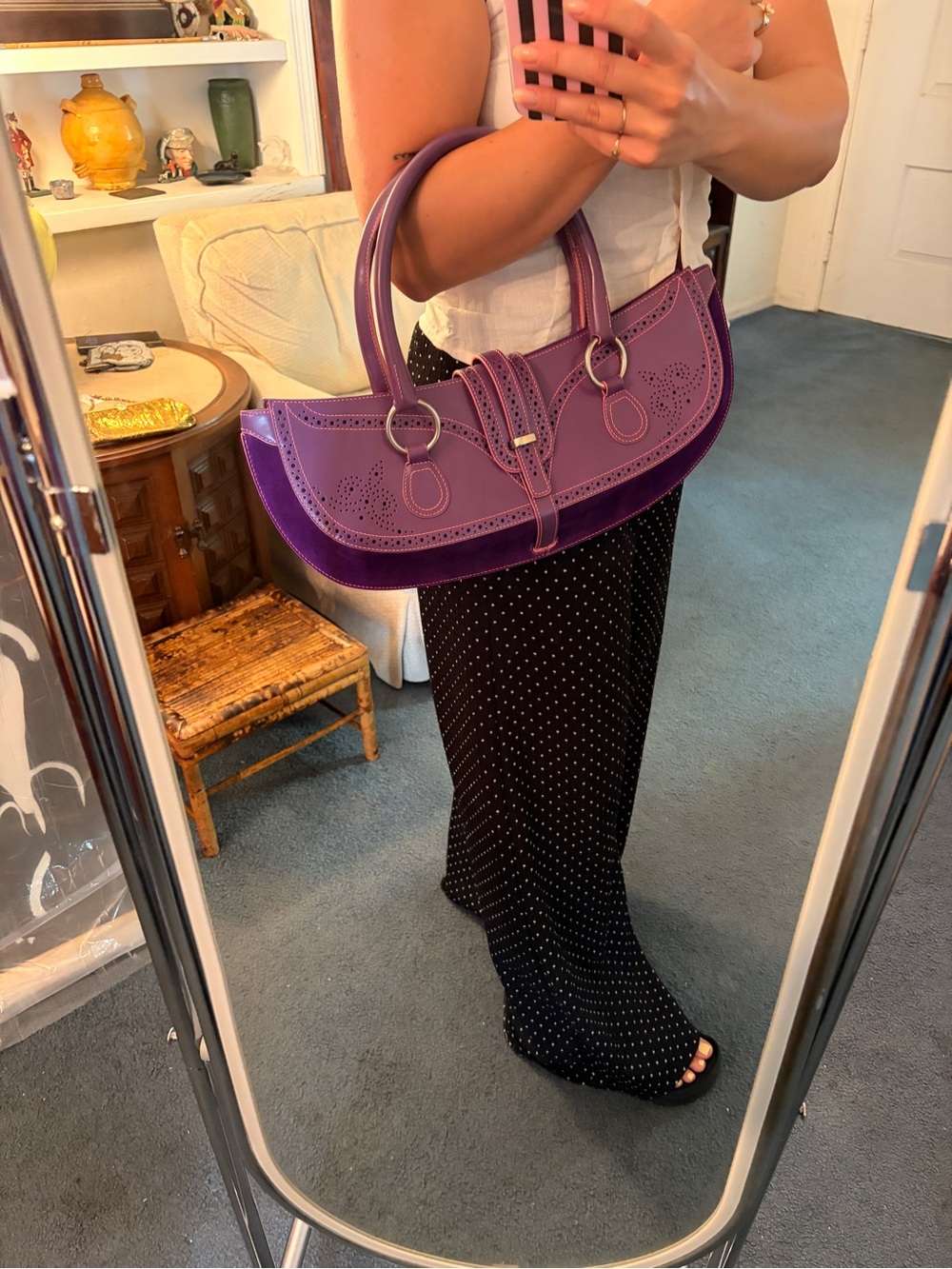Vintage Tanner Krolle London-leather crescent shoulder bag-brogue detail